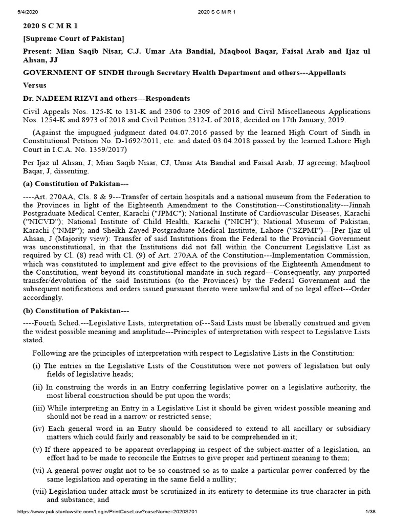 2020 SCMR 1 PDF Government Of Pakistan Justice