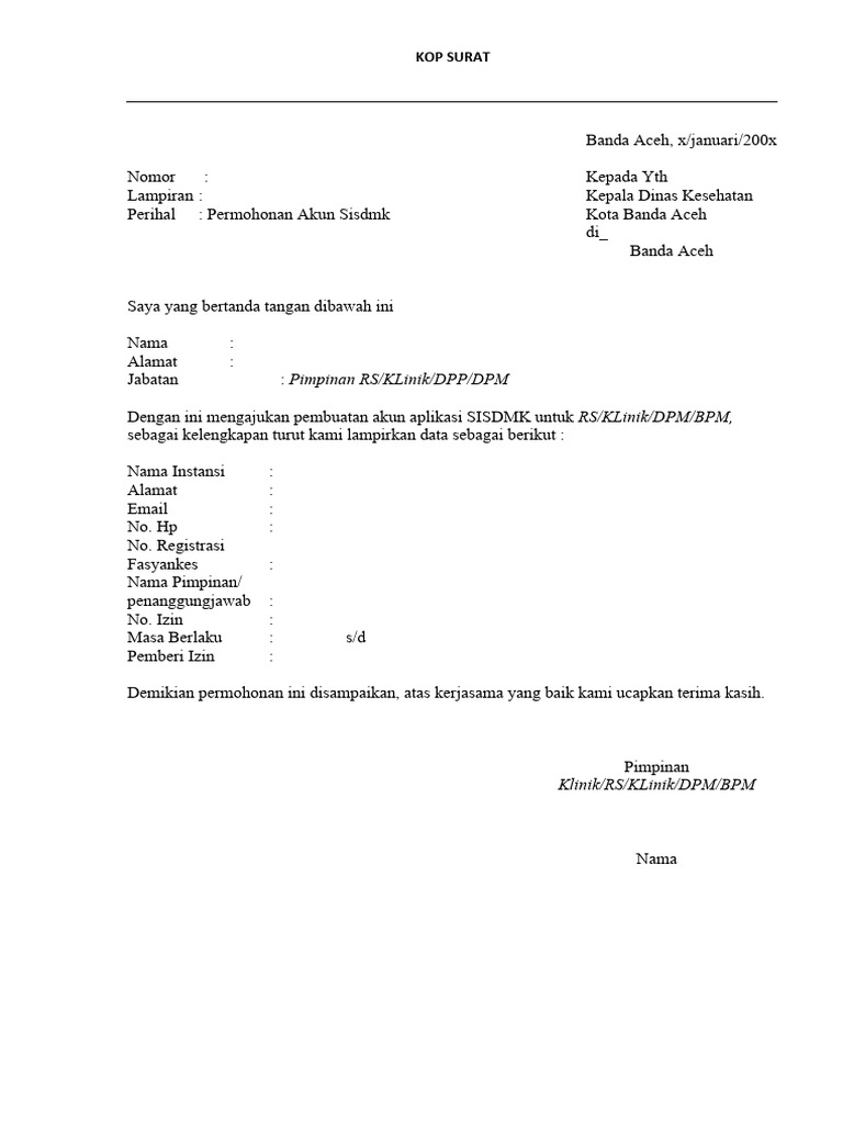 Permohonan Akun SISDMK | PDF