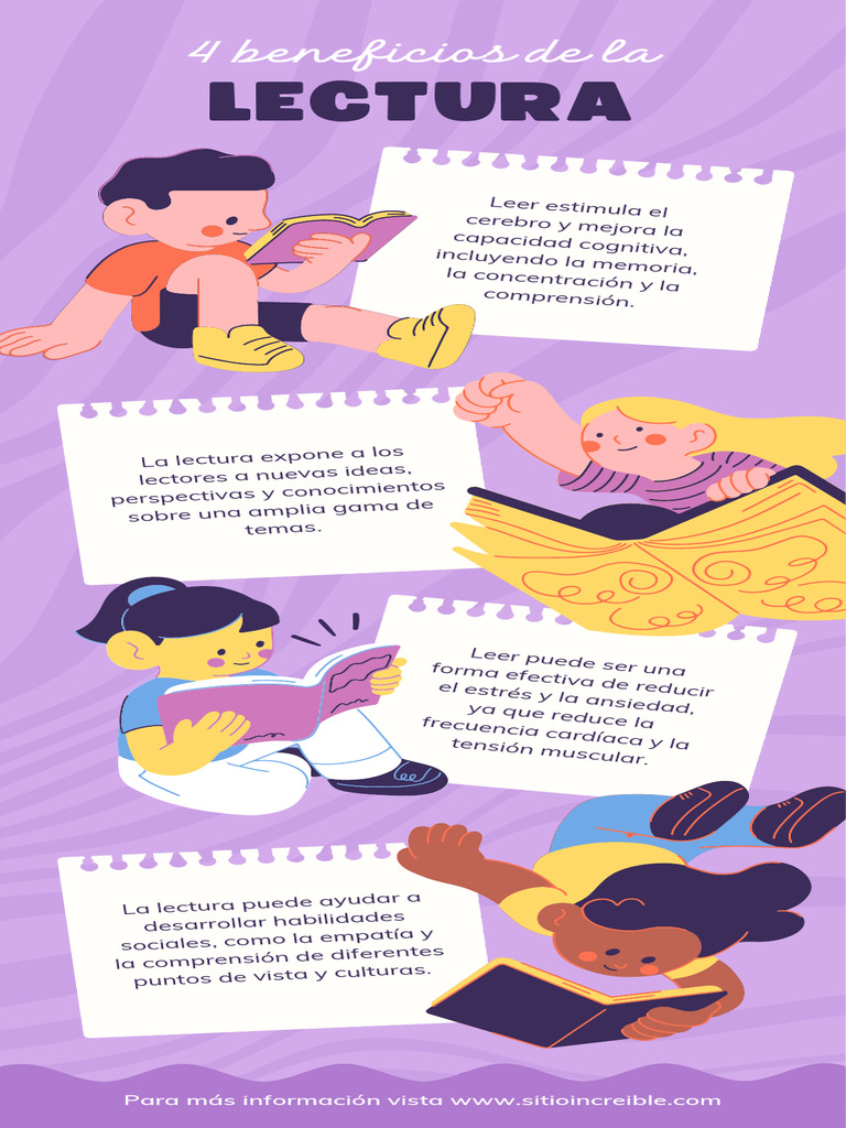 Infografía Beneficios de La Lectura Ilustrado Morado | PDF