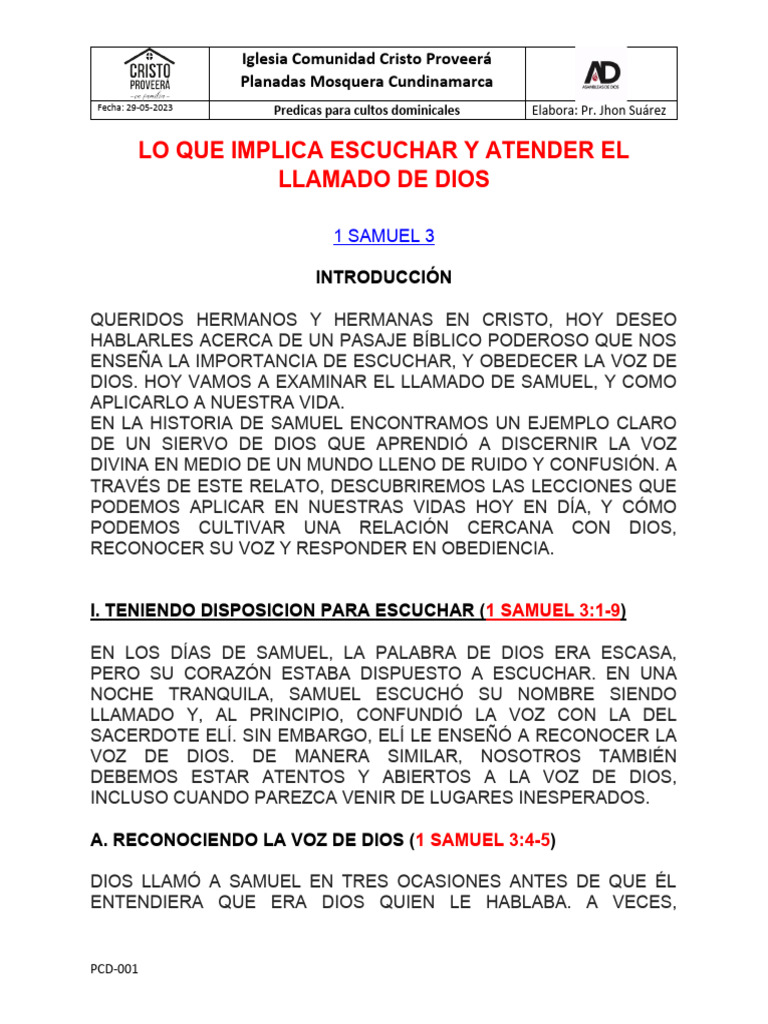 Escuchar y Obedecer la Voz de Dios | PDF | eucaristía | Oración