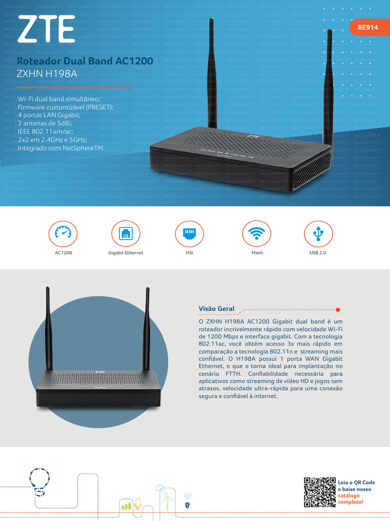 Roteador Dual Band AC1200 ZXHN H198A | PDF | Wi-Fi | Rede de computadores