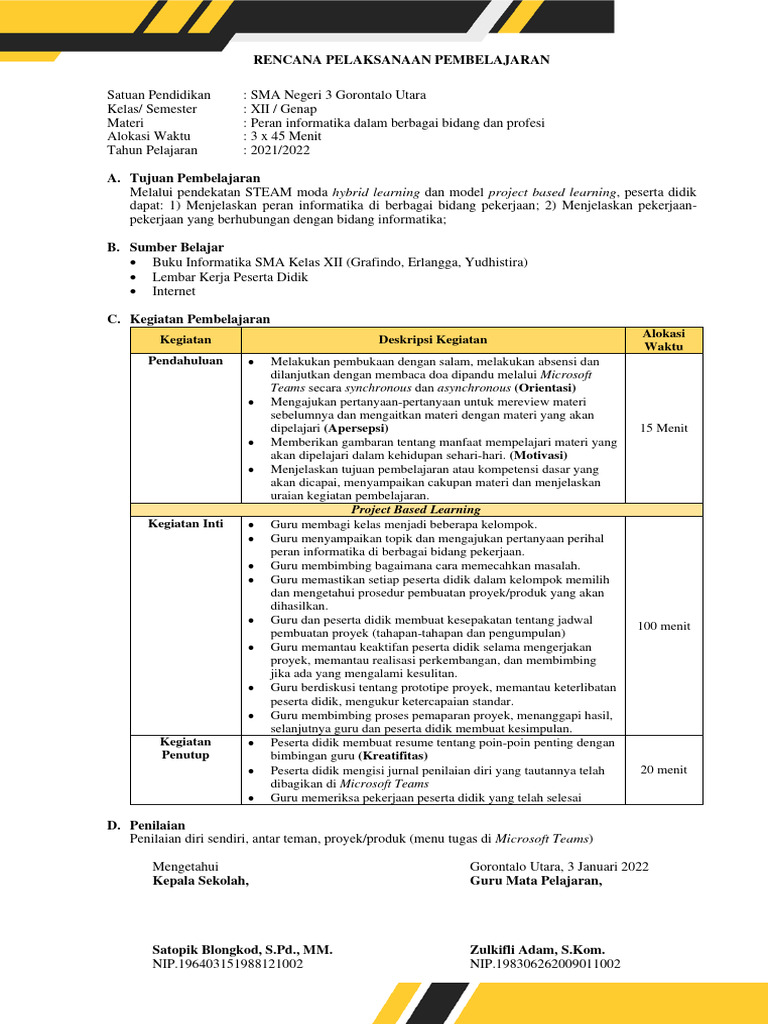 RPP Informatika Kelas 12: Pembelajaran STEAM | PDF