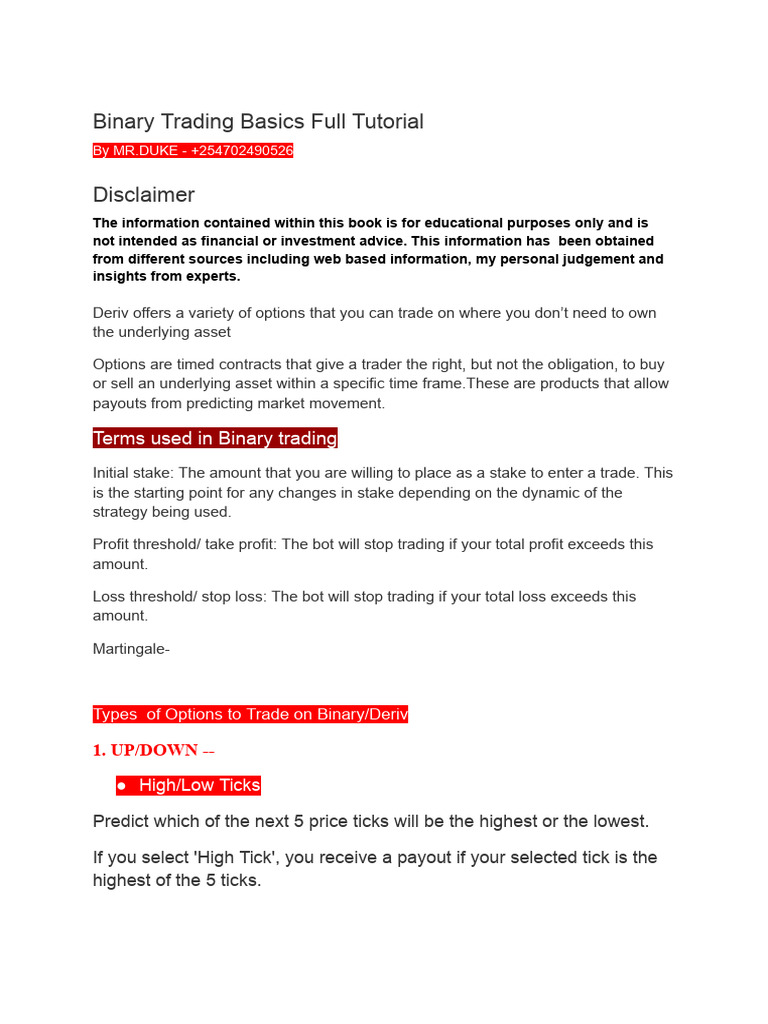 Binary Trading Basics Full Tutorial-1 | Download Free PDF | Business ...