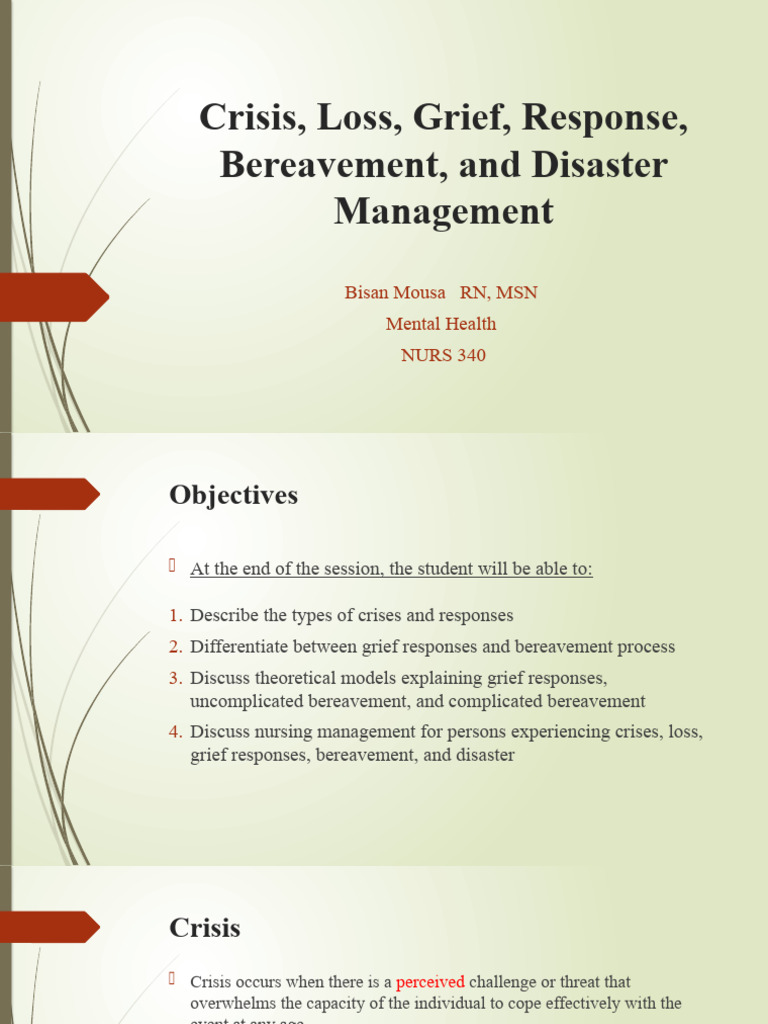 Crisis and Grief Management in Nursing | PDF | Grief | Mental Disorder