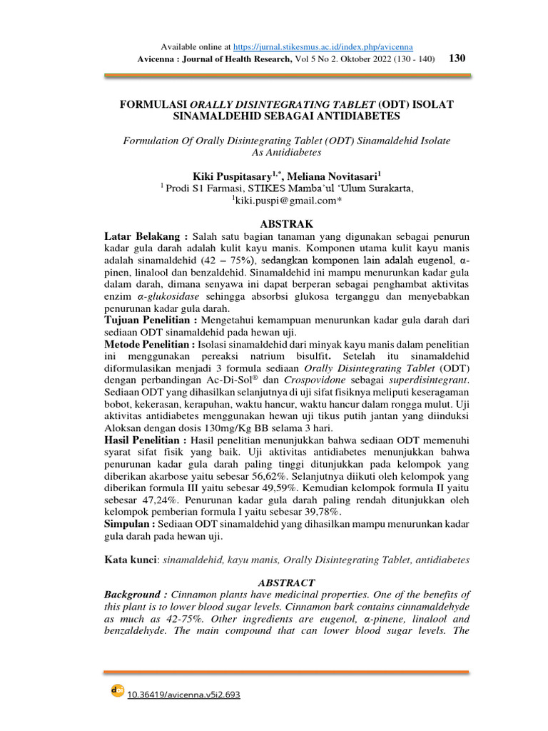 Formulasi Orally Disintegrating Tablet Odt Isolat | PDF