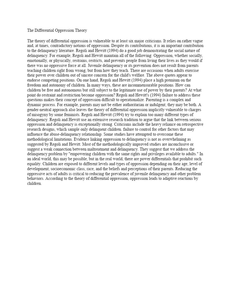 The Differential Oppression Theory Download Free PDF Juvenile