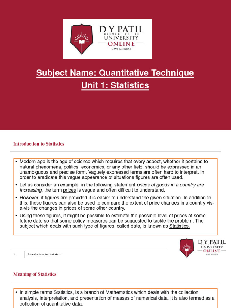 Statistical Quantitative Techniques