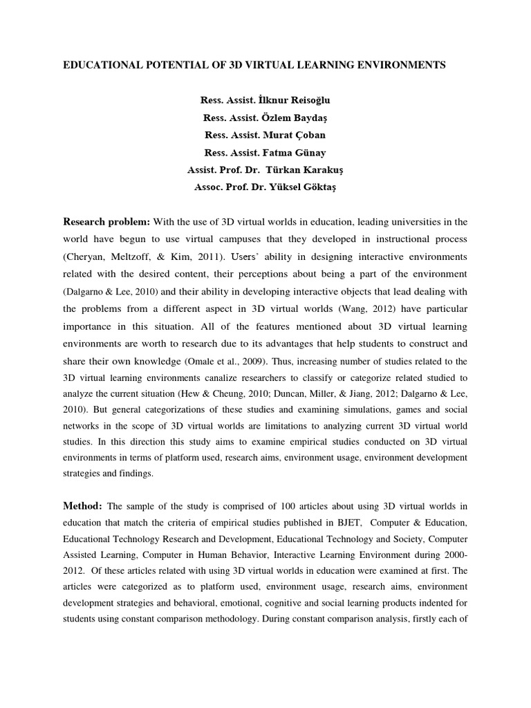 Educational Potential of 3D Virtual Lear PDF Learning Educational