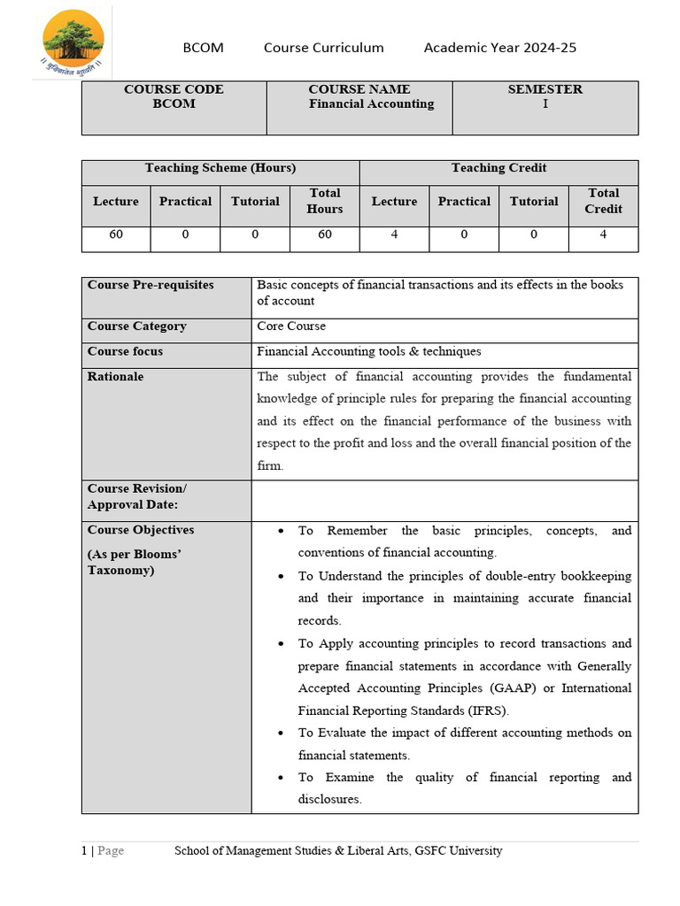 BCOM 1001 - Financial Accounting SEM I | PDF | Accounting | Financial ...