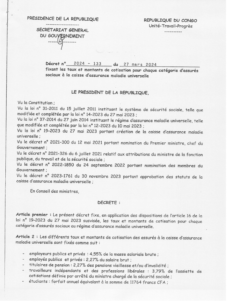 Decretn°2024133du27mars2024fixantlestauxetmontantsdecotisationpourchaque