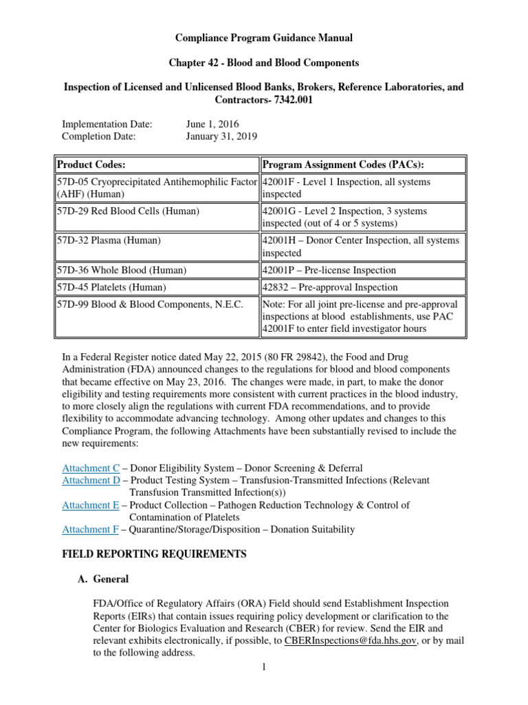 Blood Bank Inspection Compliance Guide | PDF | Blood Donation | Blood ...