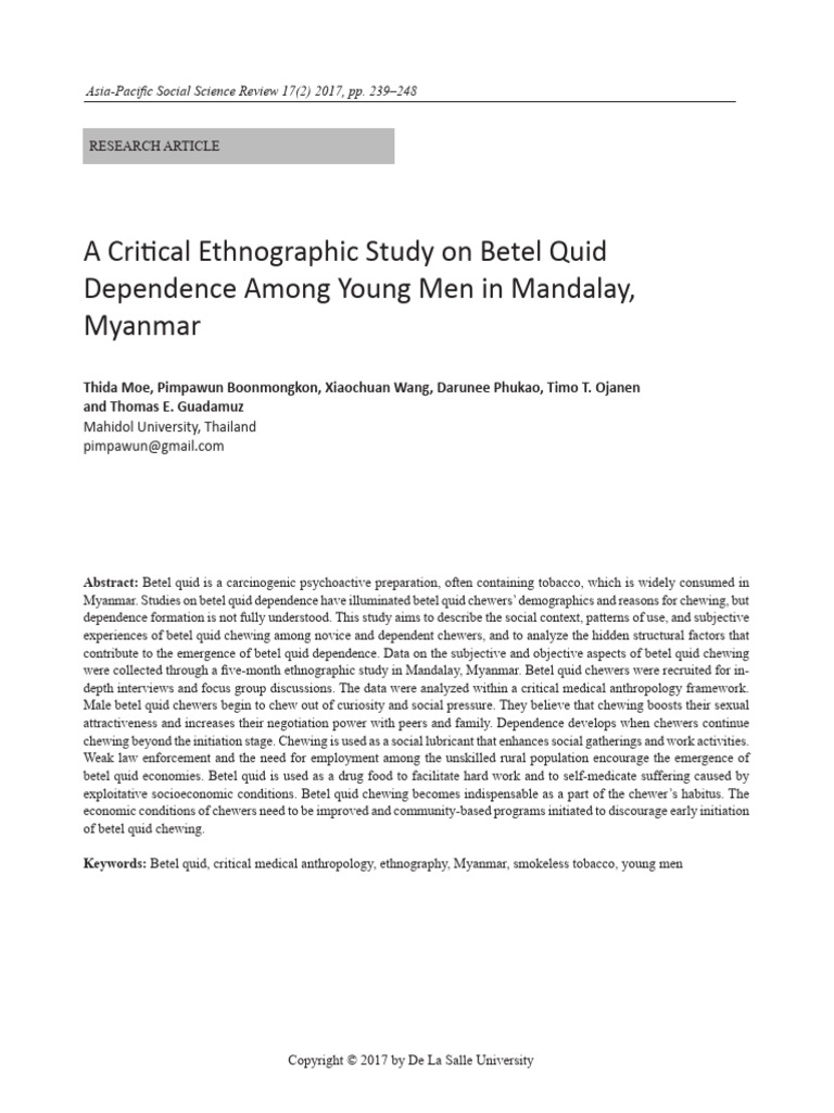 A Critical Ethnographic Study On Betel Quid Dependence Among Young Men ...