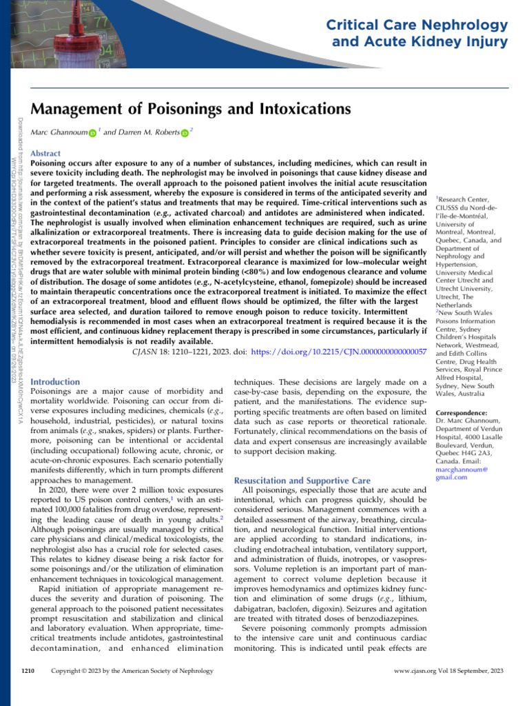 Management of Poisonings and Intoxications.17 | PDF | Nephrology ...
