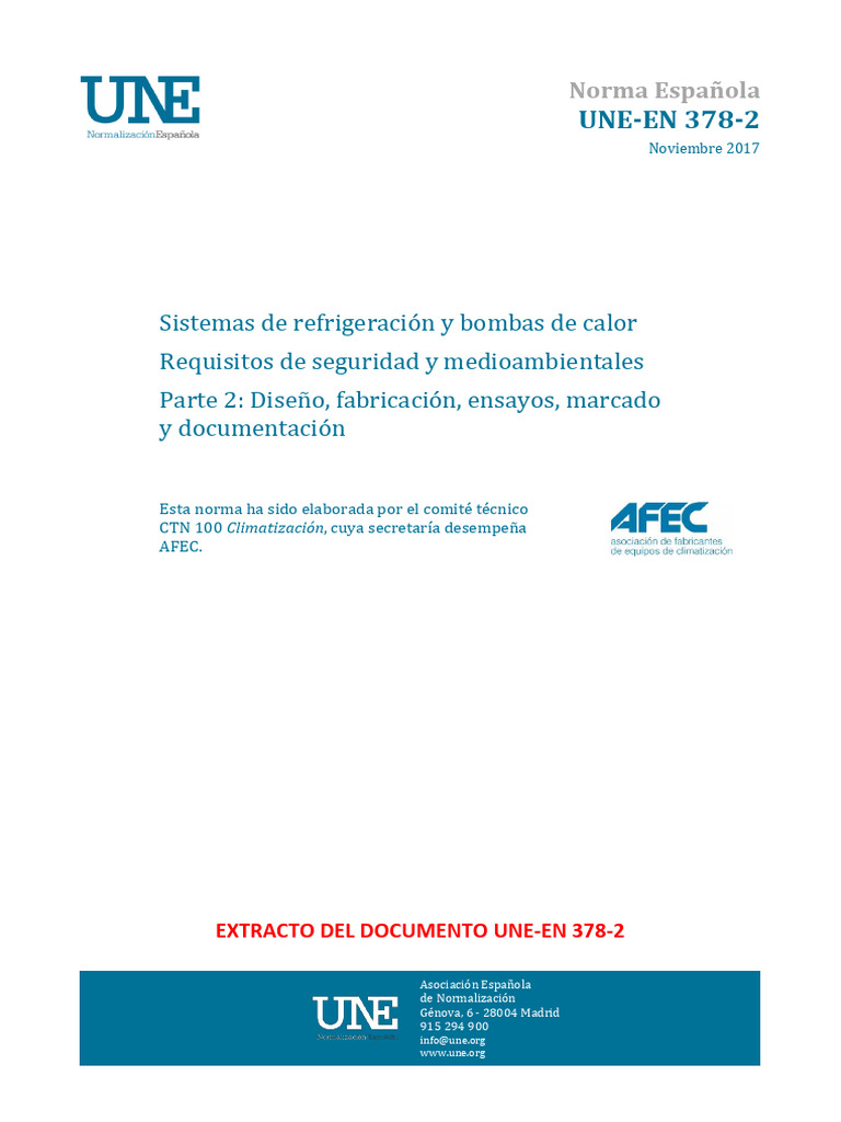 Norma UNE-EN 378-2: Seguridad en Refrigeración | PDF | Refrigeración ...