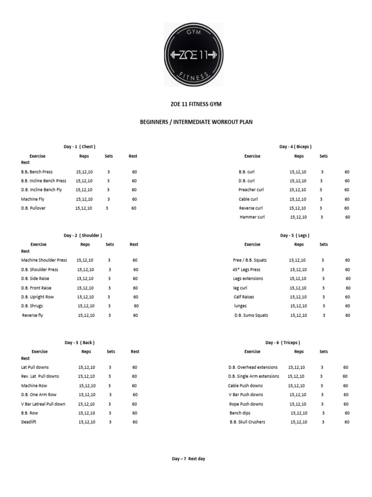 Workout Plan PDF Strength Training Physical Fitness