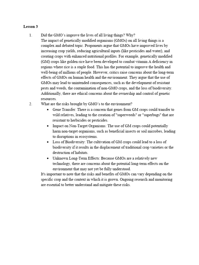 GMOs and Nanotechnology: Impacts Explained | PDF | Genetically Modified ...