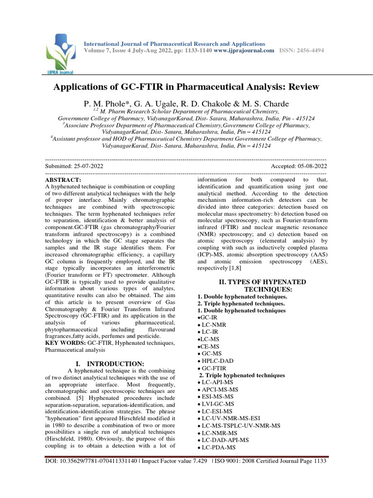 Applications of GC FTIR in Pharmaceutical Analysis Review PDF Gas