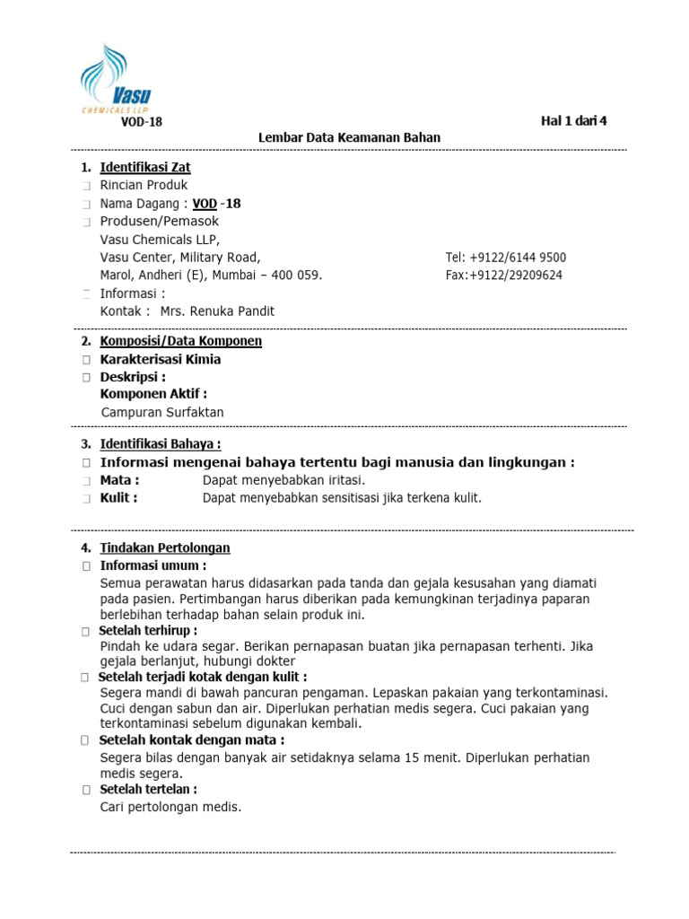 MSDS Vod-18 Id | PDF
