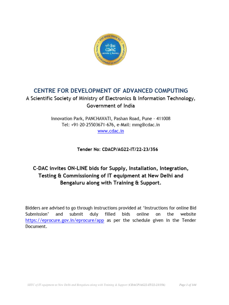 CDAC Tender Document | PDF | Breach Of Contract | Procurement