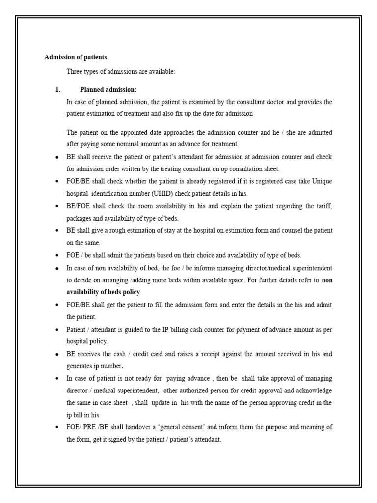 Hospital Admission Procedures Explained | PDF | Patient | Intensive ...