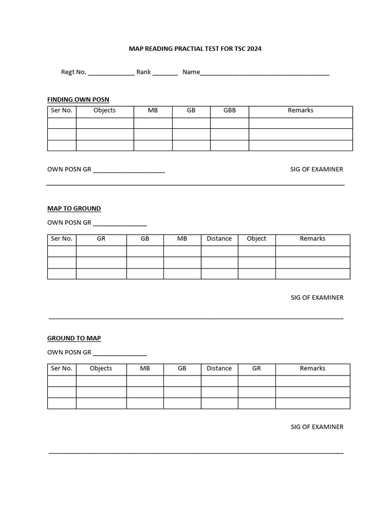 TSC 2024 Map Reading Practical Test | PDF