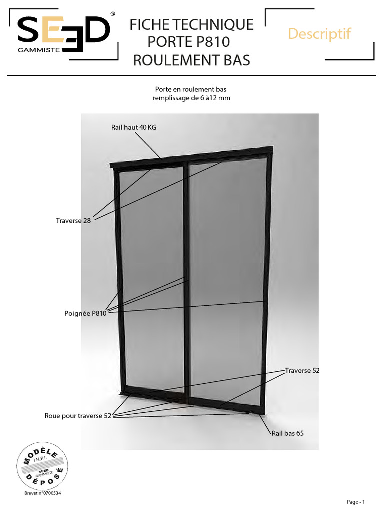 Fiche technique porte P810 roulement bas | PDF