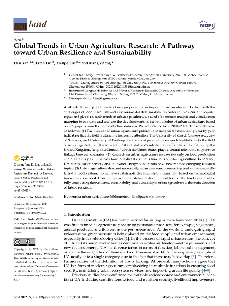 Urban Agriculture Research Trends 2022 | PDF | Sustainability | Food ...