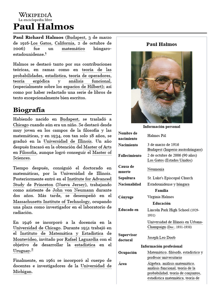 Biografía de Paul Halmos | PDF | Matemáticas | Análisis matemático