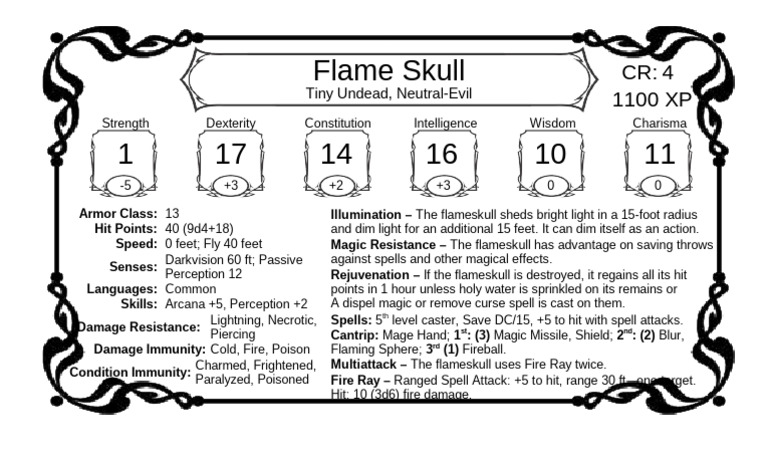 Flameskull 5E Stat Block Overview | PDF