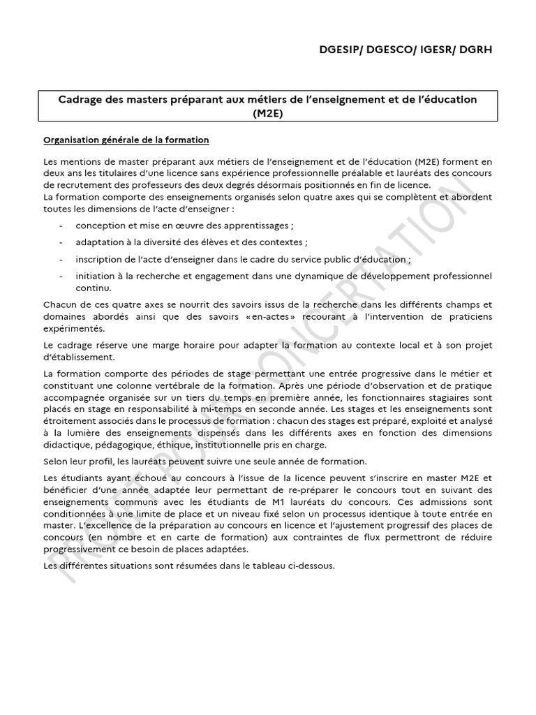 Cadrage des Masters M2E pour Enseignants | PDF | Enseignement | Pédagogie