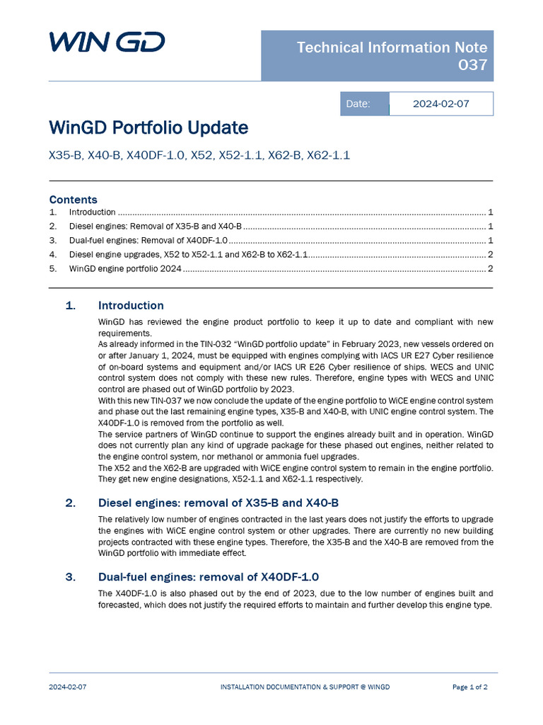 WinGD TIN037 WinGD-Portfolio-Update | PDF | Fuels | Chemical Energy Sources