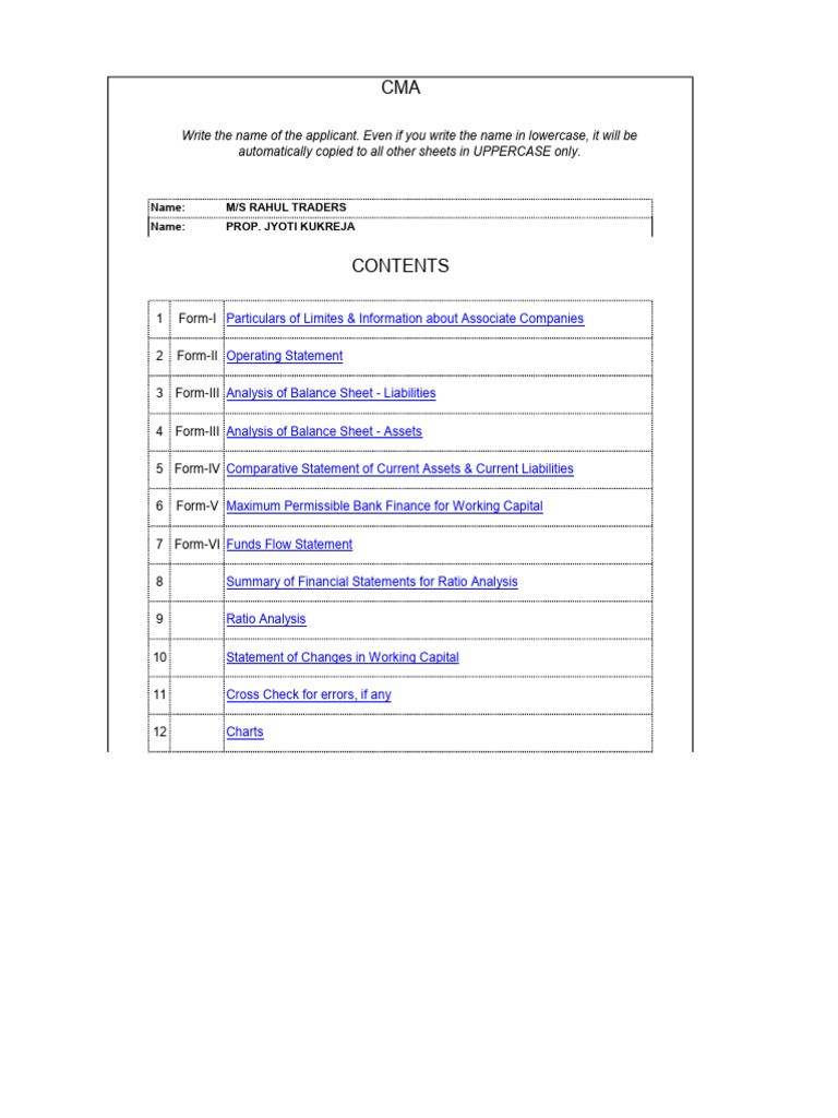 CMA Format for Working Capital Assessment | PDF | Dividend | Net Income