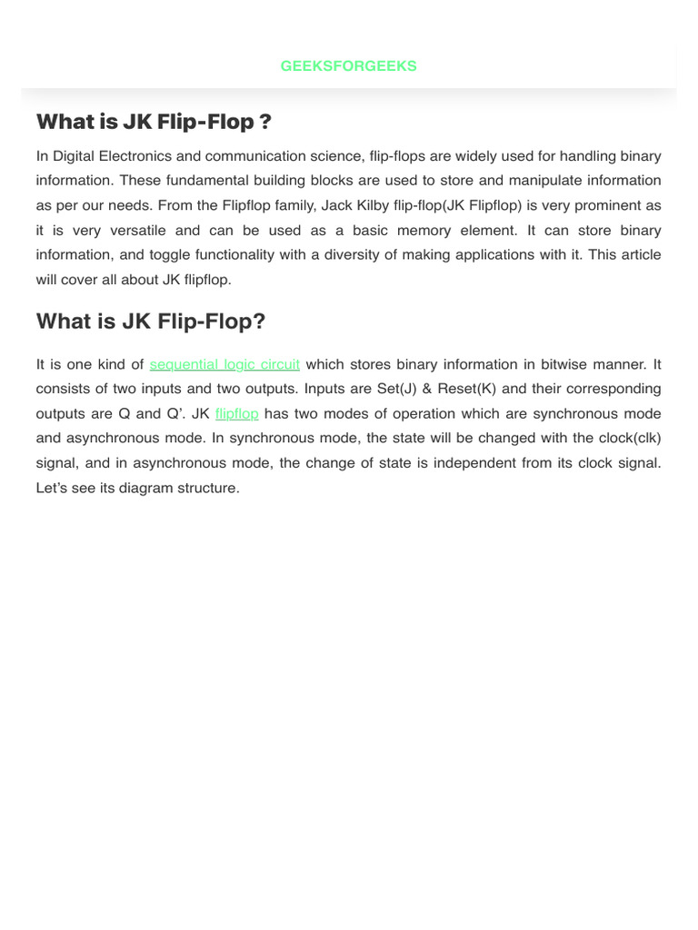 What is jk flip flop geeksforgeeks download free pdf computer