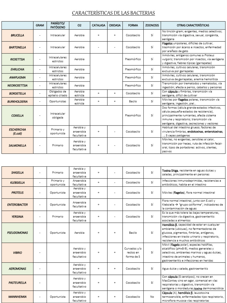 Características de Bacterias Patógenas | PDF | Escherichia coli ...