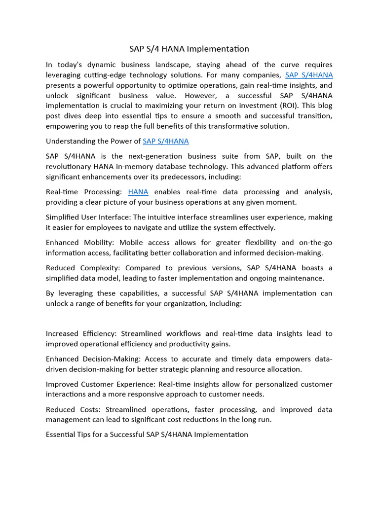 SAP S4 HANA Implementation PDF Business Process Analytics