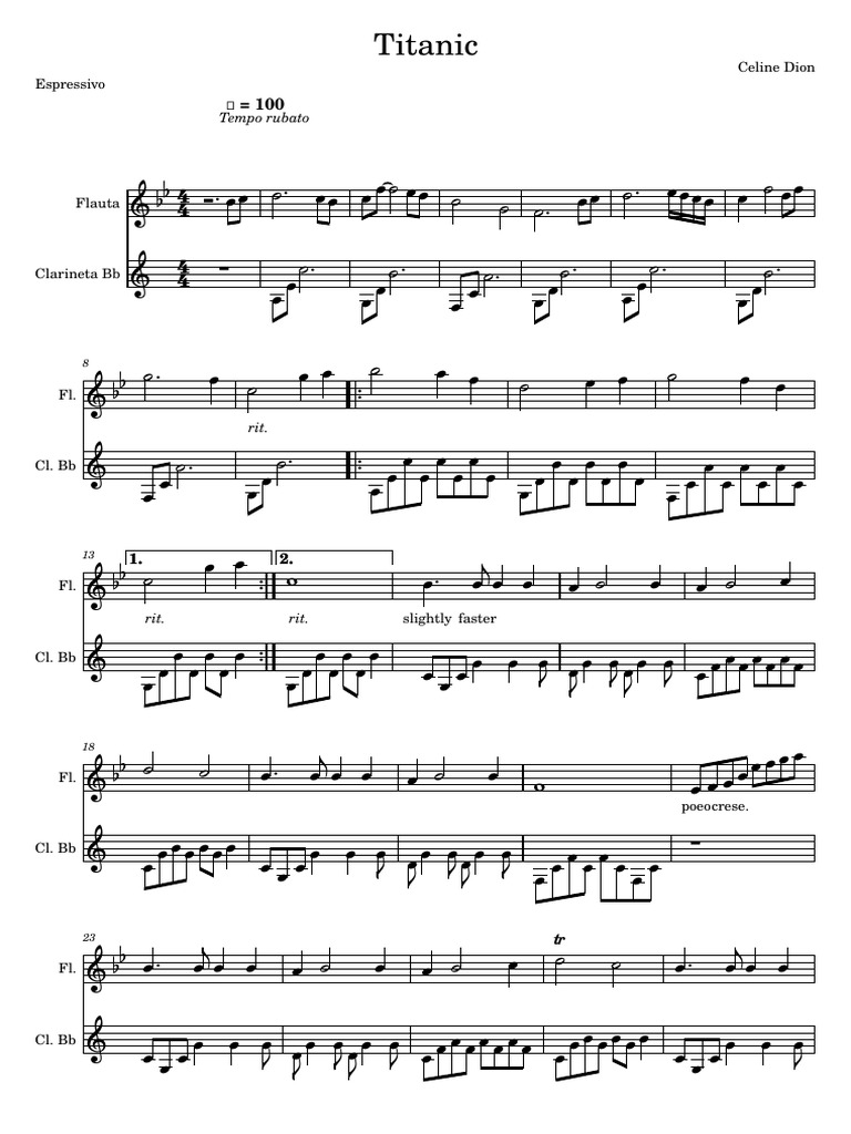 Titanic Duo for Flute and Clarinet | PDF | Woodwind Instruments