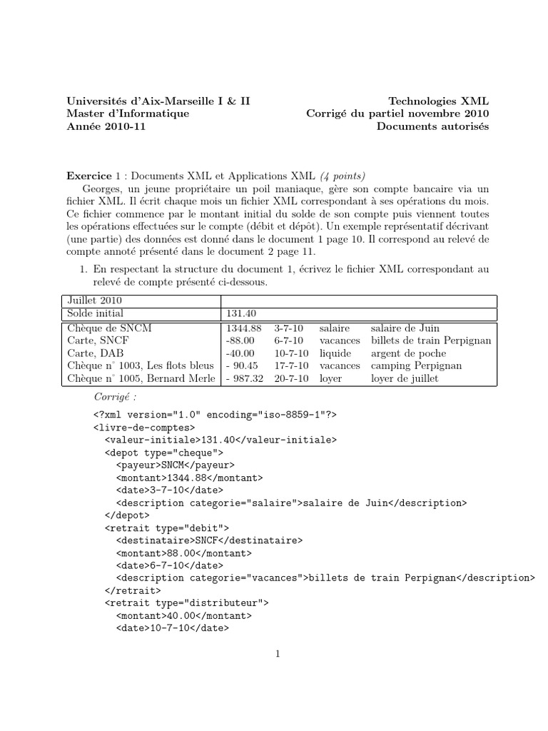 Corrigé XML et Java pour Comptes | PDF | XML | Formats de sérialisation ...