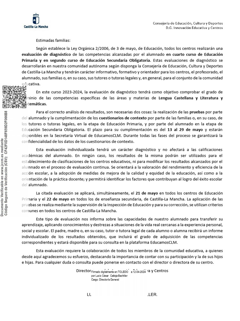 Evaluación Diagnóstica 2023-2024 en CLM | PDF | Evaluación ...