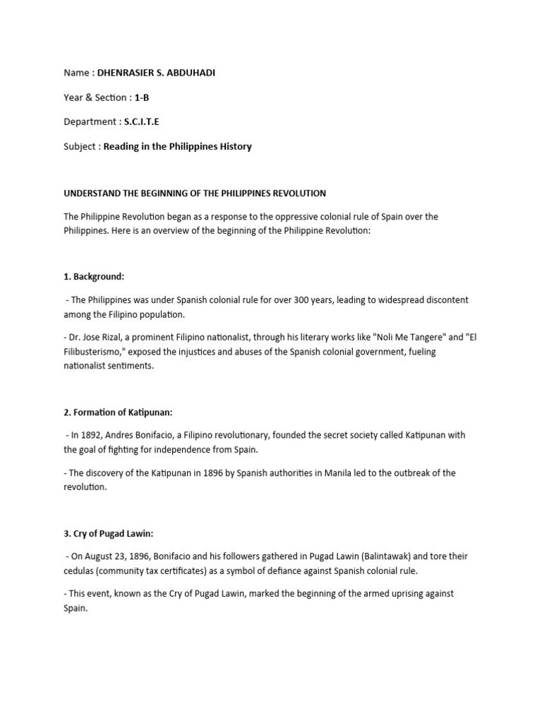 Overview of the Philippine Revolution | PDF | Philippines | Spanish ...