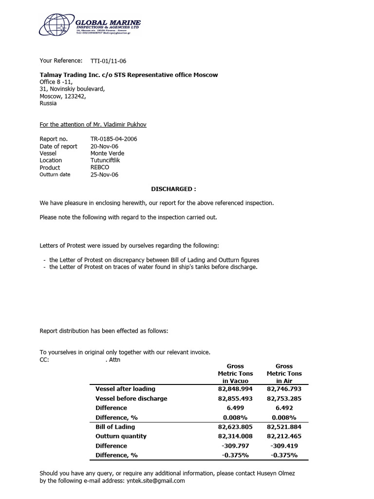Outturn Quantity Report for Monte Verde | PDF | Barrel (Unit) | Ton