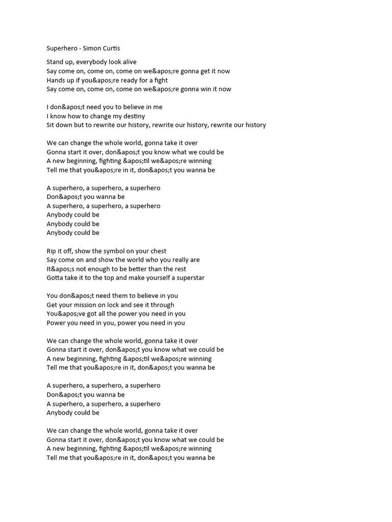 Simon Curtis Superhero Pdf