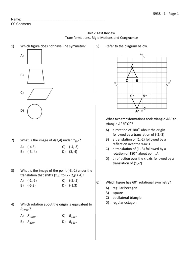 Geometry Transformations Test Review | PDF | Triangle | Cartesian ...