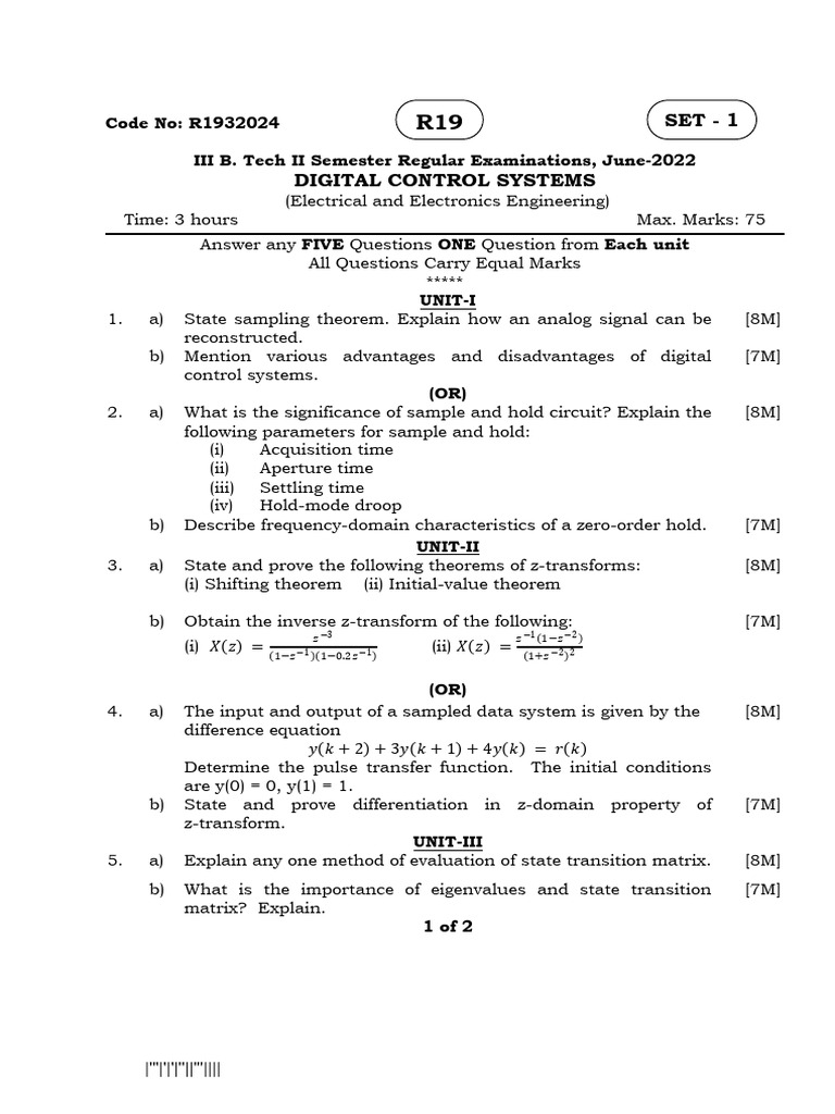 Digital Control Systems Exam Questions | PDF | Applied Mathematics ...