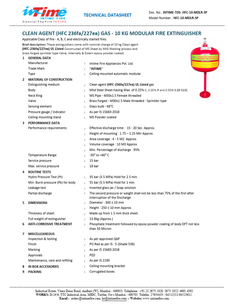 HFC-10 Modular Fire Extinguisher Data | PDF | Fire Sprinkler System ...