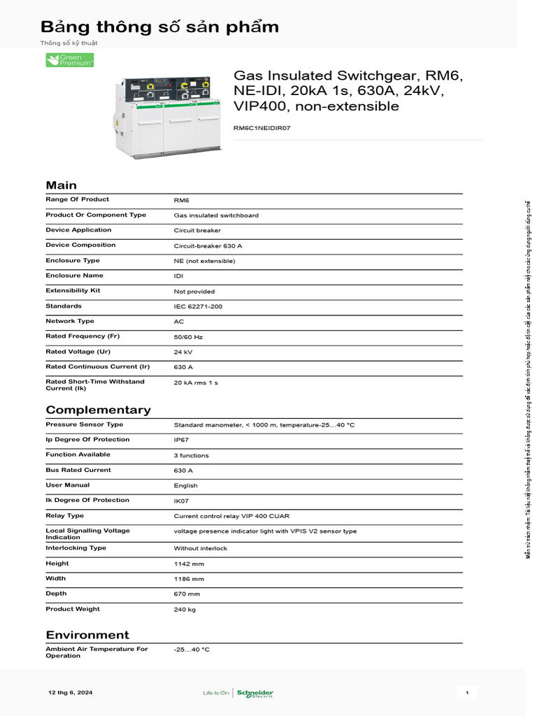 Schneider Electric - RM6 - RM6C1NEIDIR07 | PDF