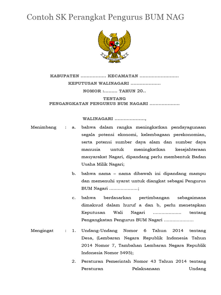 6d Contoh Sk Kepengurusan Bum Nag Pdf
