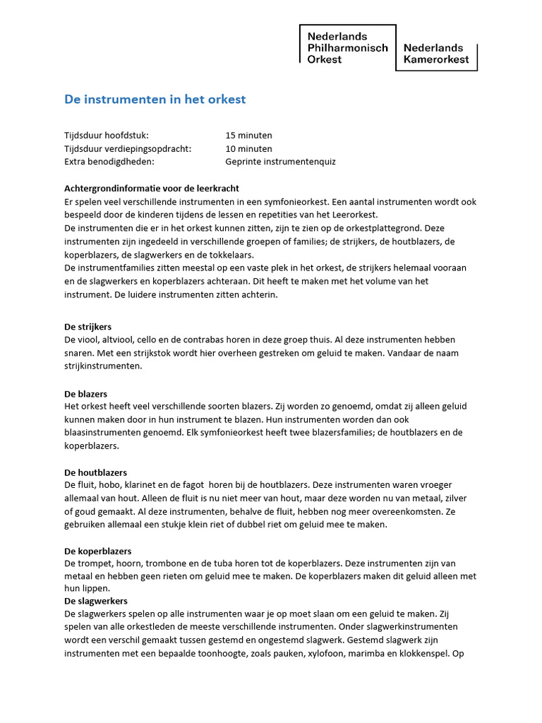 de Instrumenten in Het Orkest | PDF
