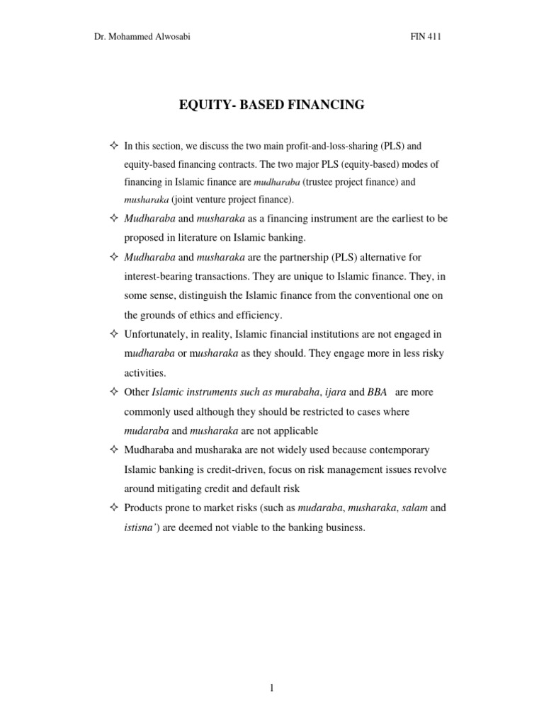 Equity - Based Financing | PDF | Islamic Banking And Finance | Partnership