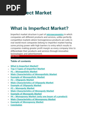 Imperfect Market | PDF | Monopoly | Oligopoly
