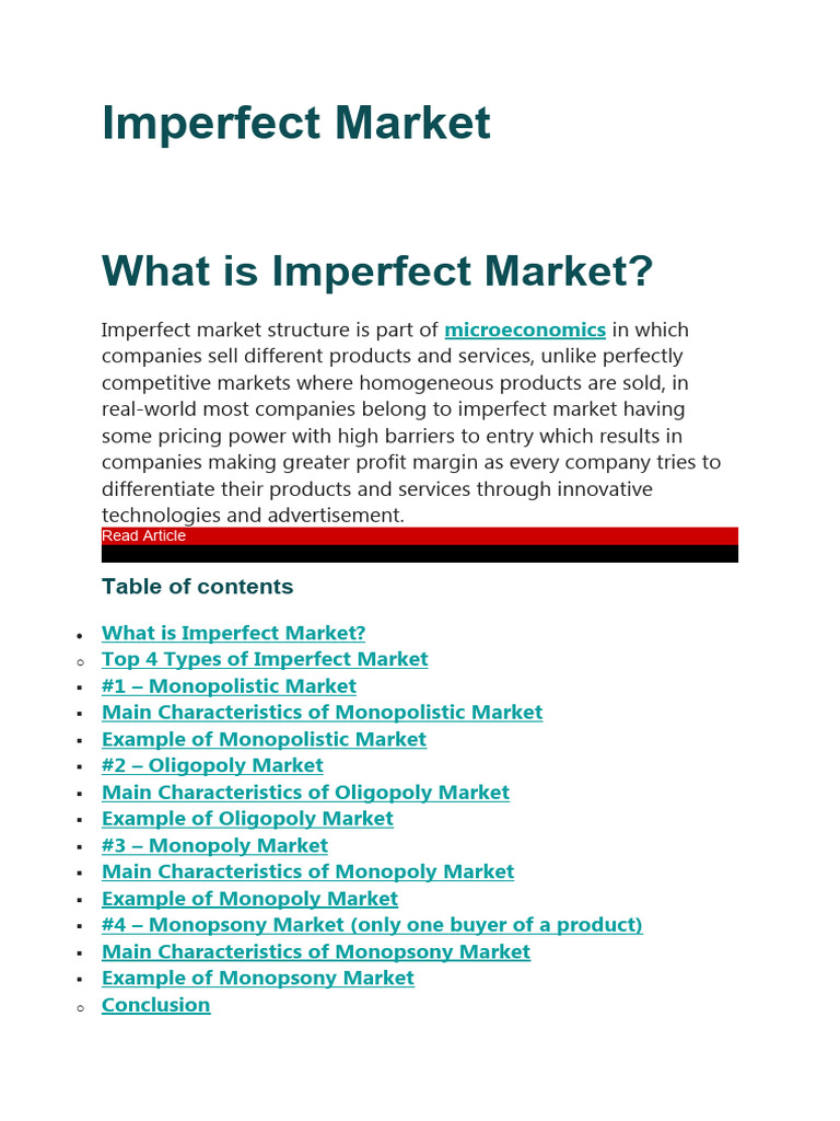 Imperfect Market | PDF | Monopoly | Oligopoly